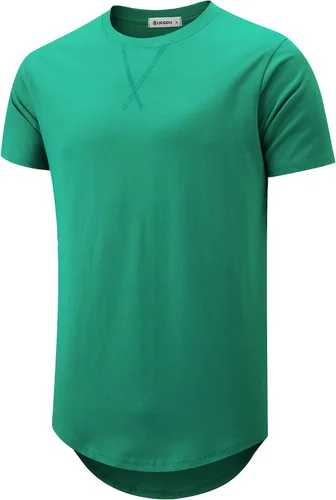 Vista 34 de KLIEGOU Camiseta larga 100% algodón para hombre, preencogida, suave 66 Gris Azul