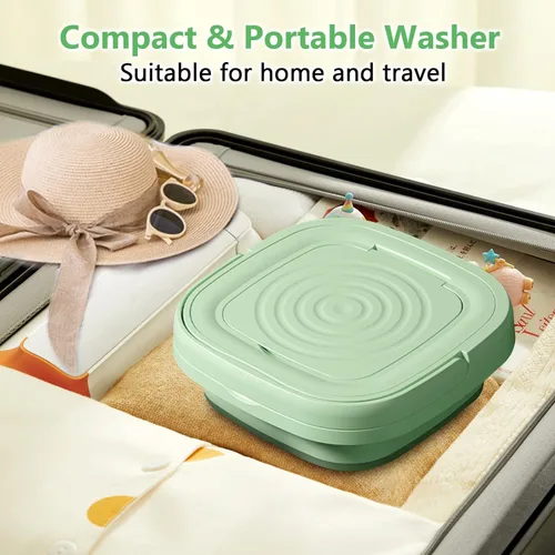 Vista 4 de MacLehose Mini lavadora portátil, 9L plegable lavadora y secadora Combo para ropa de bebé, camping y lavandería de viaje (verde)
