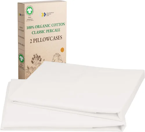 Vista 9 de California Design Den Juego de 2 fundas de almohada de 100 % algodón orgánico tamaño Queen/estándar, suaves y nítidas fundas de almohada de algodón