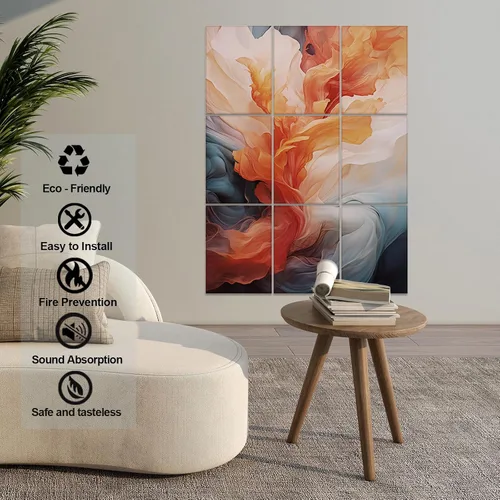 Vista 3 de Paquete de 9 paneles acústicos de arte para pared, paneles absorbentes de sonido de 48 x 36 pulgadas, paneles decorativos de amortiguación