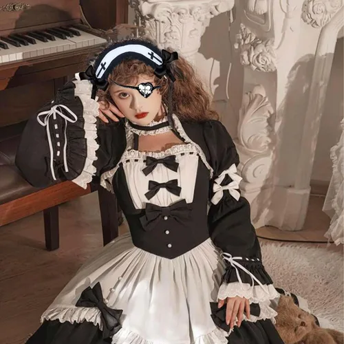 Vista 4 de LaVenty Lolita Accesorios de encaje Lolita Diadema Lolita Maid tocado Vintage Lolita Cosplay Fiesta Accesorios para el cabello