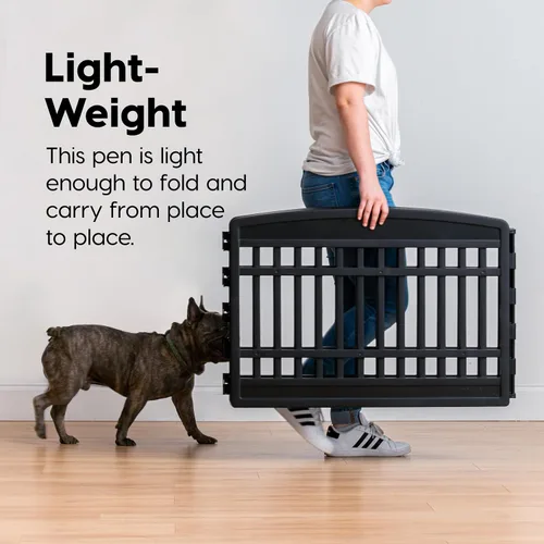 Vista 7 de IRIS USA Corralito de 24” para mascotas, complemento de 2 paneles, plástico moldeado de alta resistencia, no se oxida, patas de goma Negro