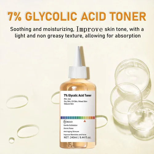Vista 6 de Tónico exfoliante de ácido glicólico al 7%, tónico facial exfoliante, tóner minimizador de poros, piel suave, tono uniforme, fórmula hidratante