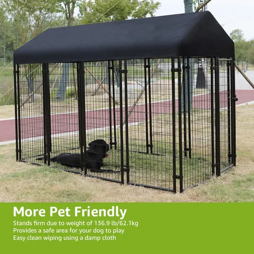 Vista 2 de Amazon Basics - Perrera rectangular soldada de alambre seguro para exteriores, para gatos, perros grandes, negro, 102 x 48 x 72 pulgadas