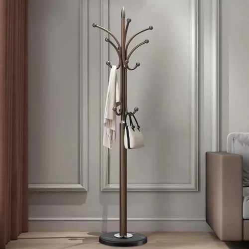 Vista 3 de Perchero de metal con base de mármol natural, perchero independiente, árbol de pasillo resistente con 12 ganchos para colgar ropa, bolsos, bufandas