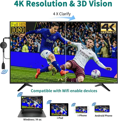 Vista 9 de Adaptador Dongle de Visualización HDMI Inalámbrico 4K 1080P, Transmisión WiFi de Películas, Receptor para i-Phone, i-Pad, iOS, Android, Tablet, Negro