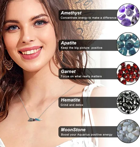 Vista 5 de Collar del zodiaco para mujer, cristales naturales y piedras curativas, gargantilla de signo del zodiaco con cuentas de Piscis, collares de chakras