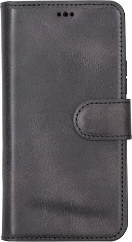 Vista 4 de HARDISTON Funda tipo cartera compatible con Samsung Galaxy S21, hecha a mano, de piel auténtica, cubierta magnética desmontable tipo flip con Negro