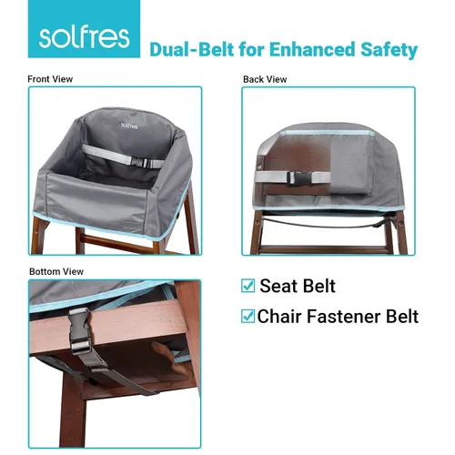 Vista 2 de Funda para silla alta de bebé de doble cinturón, sin plomo ni ftalatos, material resistente y robusto, funda impermeable lavable para sillas altas