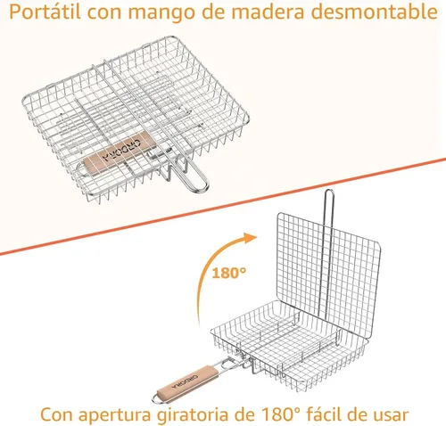 Vista 5 de ORDORA Cesta para parrilla, cesta para parrilla de pescado, cesta de barbacoa de acero inoxidable resistente al óxido para carne, bistec, etc.