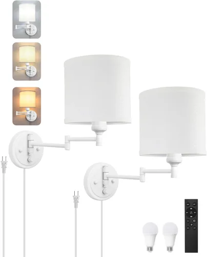 Vista 19 de GOODATE Apliques de pared regulables, lámpara de pared con brazo oscilante, juego de dos apliques de pared, lámpara de pared enchufable, juego de 2