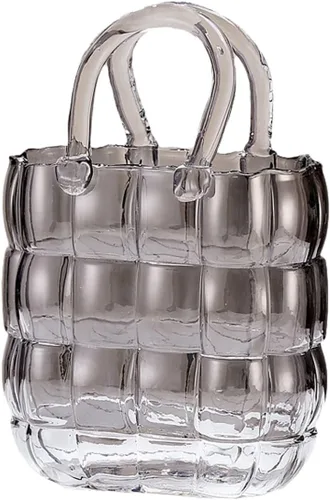 Vista 10 de Elegante jarrón de cristal para arreglos florales, diseño de bolso de boca ancha que mejora las bodas de granja, centros de mesa del hogar, Azul