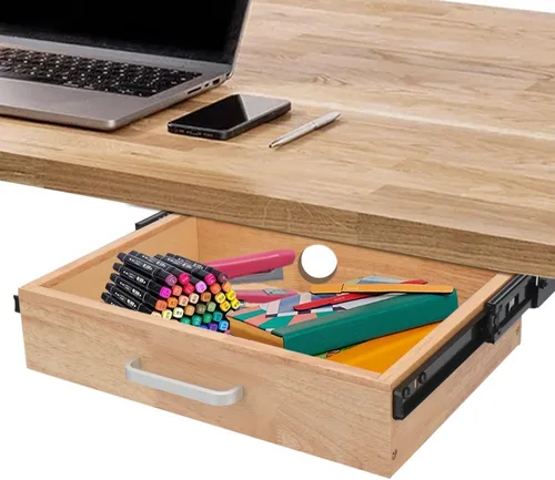 Vista 10 de Cajón extraíble deslizante montado debajo del escritorio de madera mejorado, con rodamientos de bolas, organizador de almacenamiento para cajones