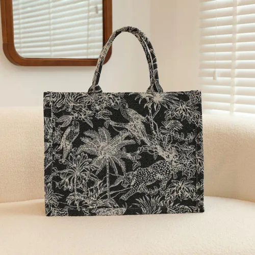 Vista 3 de Bolso de mano de lujo de moda de lino de algodón un bolso de hombro bordado jacquard de gran capacidad retro