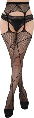 Vista 6 de Boao 4 pares de medias con tirantes de encaje para mujer, medias altas hasta el muslo, medias de red para fiesta de Halloween