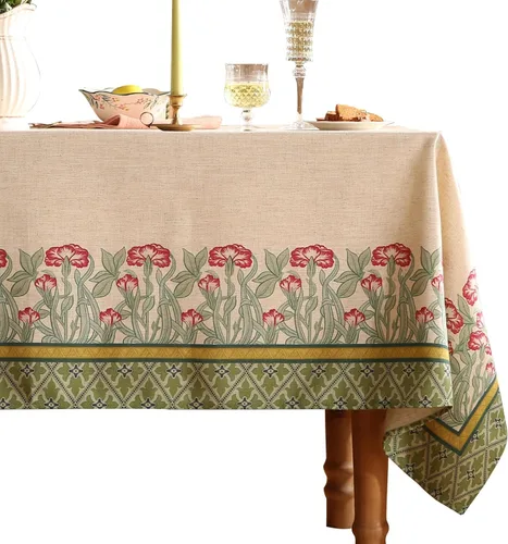 Vista 52 de [Usado] patdrea Mantel largo de lino de diseño verde para mesa rectangular, mantel vintage transpirable con patrón de frutas amarillas, funda
