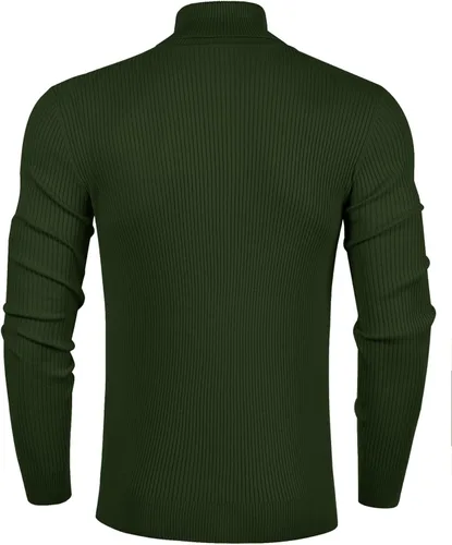 Vista 5 de Suéteres casuales de cuello alto para hombre, de punto acanalado suave, térmicos, básicos