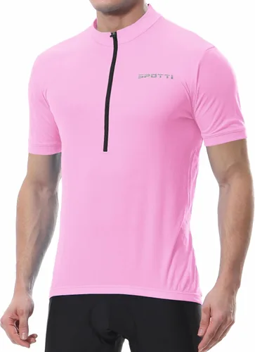 Vista 8 de Spotti Playera de manga corta para ciclismo de hombre con 3 bolsillos traseros, transpirable, secado rápido