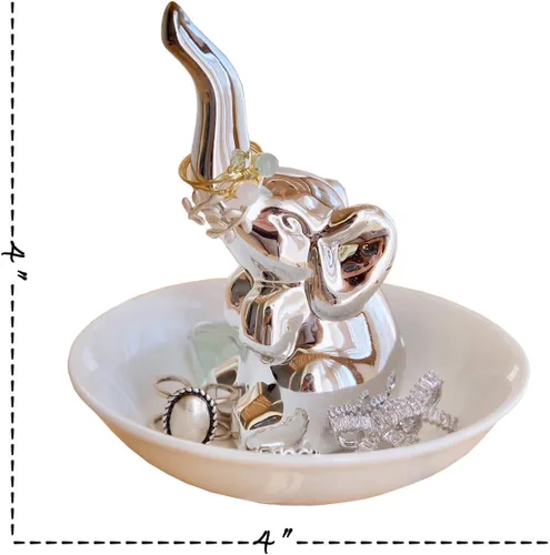 Vista 2 de PUDDING CABIN regalo con elefante para mujer plato con elefante para anillos organizador de aretes decoración con elefante para mujeres niñas amigas