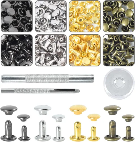 Vista 23 de 400 juegos de remaches para cuero, remaches de cuero de doble tapa redonda de 10 mm, remaches tubulares con punta para correa de bolso, llaveros