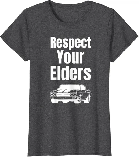 Vista 4 de Divertido regalo de auto para chicos – Respect Your Elders Classic Muscle Car Camiseta, Negro, S