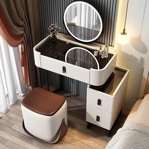 Vista 13 de Vanity Desk with Mirror and Drawers, White Vanity with Mirror, Wooden Makeup Desk for Bedroom Dressing Room, with Adjustable Brightness Mirror,Dark