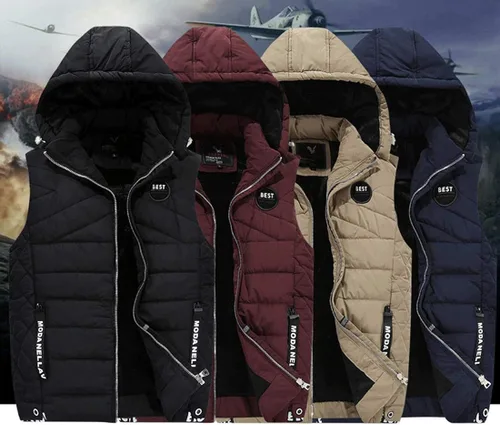 Vista 2 de DBM - Chaleco con capucha desmontable para hombre color liso y terciopelo