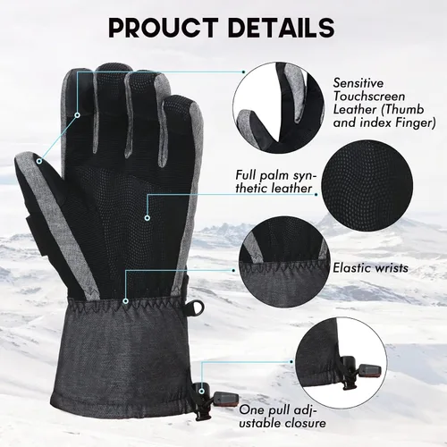 Vista 3 de Guantes de esquí para hombre, guantes de nieve cálidos impermeables y transpirables con pasamontañas para snowboard, moto de nieve en clima frío.