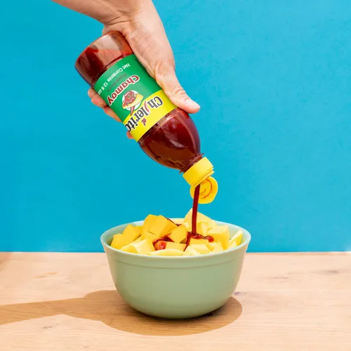 Vista 4 de Paquete de 6 Salsas EL CHILERITO sabor a chamoy de 12.0 fl oz/12 onzas líquidas – Alimentos mexicanos – Excelente para adornar frutas y aperitivos