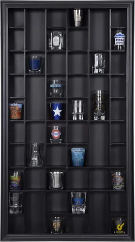 Vista 12 de Gallery Solutions - Negro montado en pared - Vitrina para vasos de chupito y curiosidades - Puerta de cristal de 17"x26" - Accesorios de bar