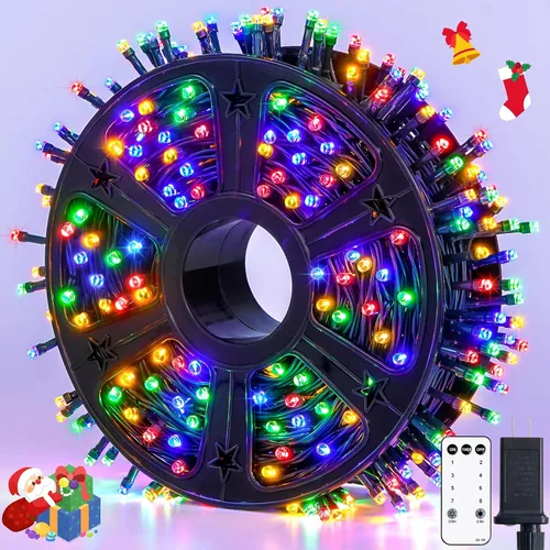 Vista 37 de JMEXSUSS 400 luces LED de Navidad rojas, blancas y verdes, luces de árbol de Navidad de 132 pies con control remoto, tira de luces para interiores