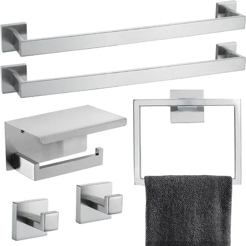 Vista 12 de Juego de Barras Portotoallas Negro Mate de 5 Piezas, Juego de Accesorios de Ferretería para Baño, Juego de Portotoallas Moderno de 23.6 Pulgadas