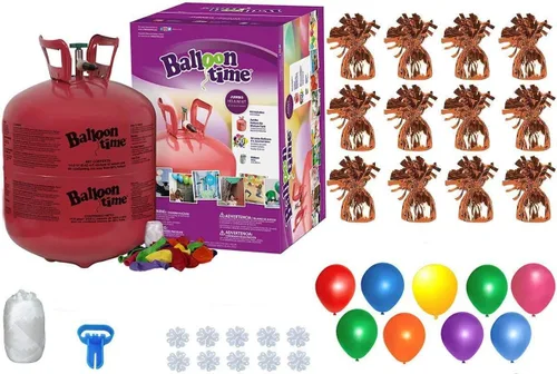 Vista 6 de Tanque de helio con 50 globos y 12 pesas de globos verdes