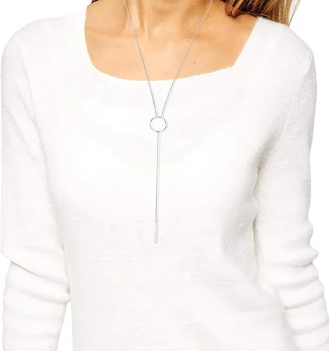 Vista 6 de Simply Chic - Collar de plata de ley 925 con forma de Y con barra colgante y círculo