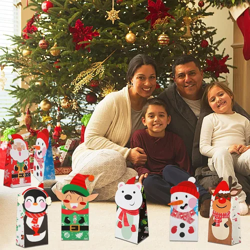 Vista 3 de FEBSNOW 24 bolsas de regalo de Navidad con 24 piezas de pegatinas, bolsas de dulces navideños, bolsas de envoltura de galletas navideñas, bolsas