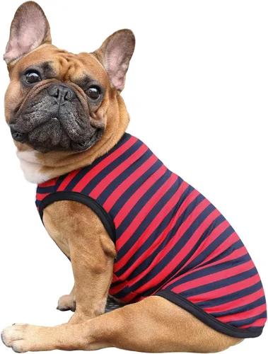 Vista 36 de iChoue - Camisetas de rayas de algodón 100% transpirable para Bulldog francés, chaleco de Halloween para perros medianos, camisetas Frenchie Pug
