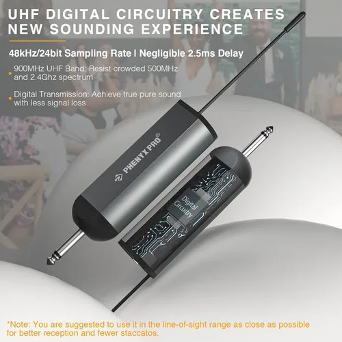 Vista 2 de Phenyx Pro Sistema de micrófono inalámbrico digital dual, con 2 micrófonos dinámicos de mano, 15 grupos de frecuencia UHF, mini receptor, micrófono