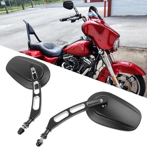 Vista 5 de Espejo retrovisor lateral de 8 mm en negro para motocicleta con estilo hueco Compatible con Harley Street Glide, Road King, Dyn, Softail, Bobber