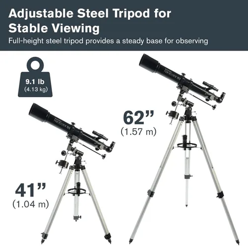 Vista 4 de Celestron - Telescopio PowerSeeker 70EQ - Telescopio ecuatorial alemán manual para principiantes - Compacto y portátil - Paquete de software