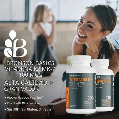 Vista 3 de Bronson Vitamina K2 MK-7 100 mcg, K2 como menaquinona MK7, 120 tabletas Helps Transport Calcium to Bones, Biologically Active Longer than Vitamin