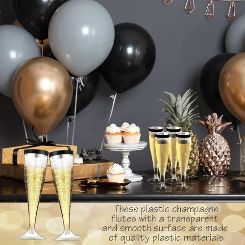 Vista 6 de Zubebe 100 Piezas de flautas de champán de plástico 4.5 oz Copas de champán de plástico transparente clásico Copas de champán para bodas, fiestas