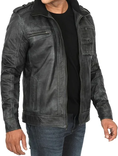 Vista 9 de Blingsoul Real Lambskin Leather Jacket Men - Chaquetas de cuero para Hombres