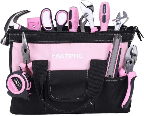 Vista 9 de FASTPRO 232 piezas 20 V Rosa inalámbrico Taladro de iones de litio y juego de herramientas para el hogar, kit de herramientas de reparación