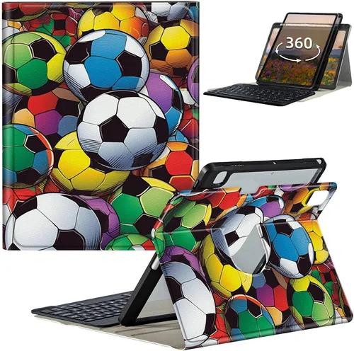 Vista 14 de Funda de teclado para iPad de 9ª/8ª/7ª generación de 10.2 pulgadas 2021/2020/2019 con soporte delgado giratorio de 360 grados, cubierta inteligente