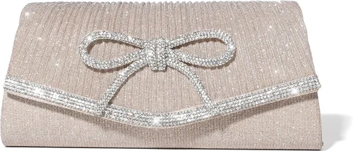 Vista 15 de Bolso de mano con lazo brillante para mujer con diamantes de imitación de purpurina para boda, fiesta, graduación, bolsa de noche elegante, caja
