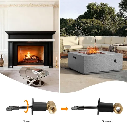 Vista 5 de Skyflame Kit de válvula de llave de gas recta de 1/2 pulgada para fogata y chimenea con brida y llave de 3 pulgadas, negro plano