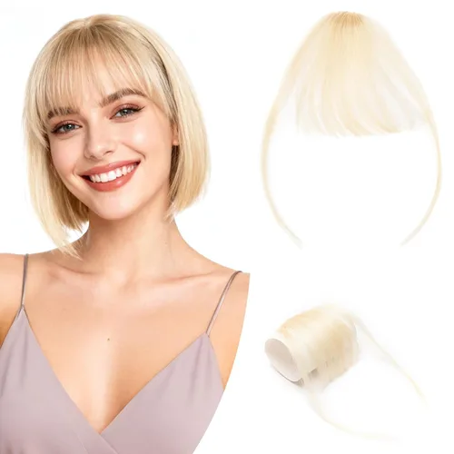 Vista 8 de Hairro Flequillo con clip, de cabello humano, fleco francés, con flecos, parte frontal plana, flequillo lateral, clip con cortina de sien, clip