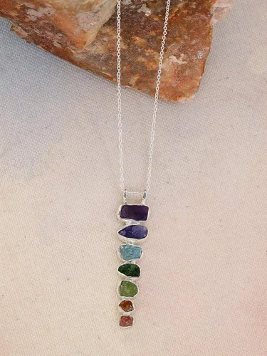 Vista 4 de YoTreasure 925 Sterling Silver Natural Healing Crystal Point Chain Pendant Necklace