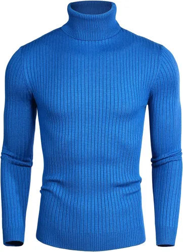 Vista 2 de Suéter de cuello alto para hombre, ajustado, suave, tejido básico