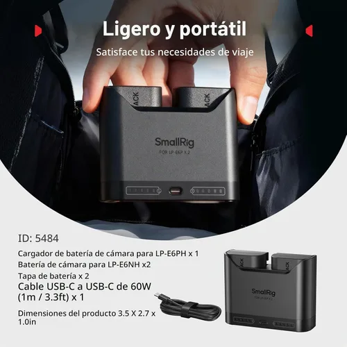 Vista 9 de SMALLRIG LP-E6NH Juego de baterías para Canon, 22.5W doble ranura 2H carga